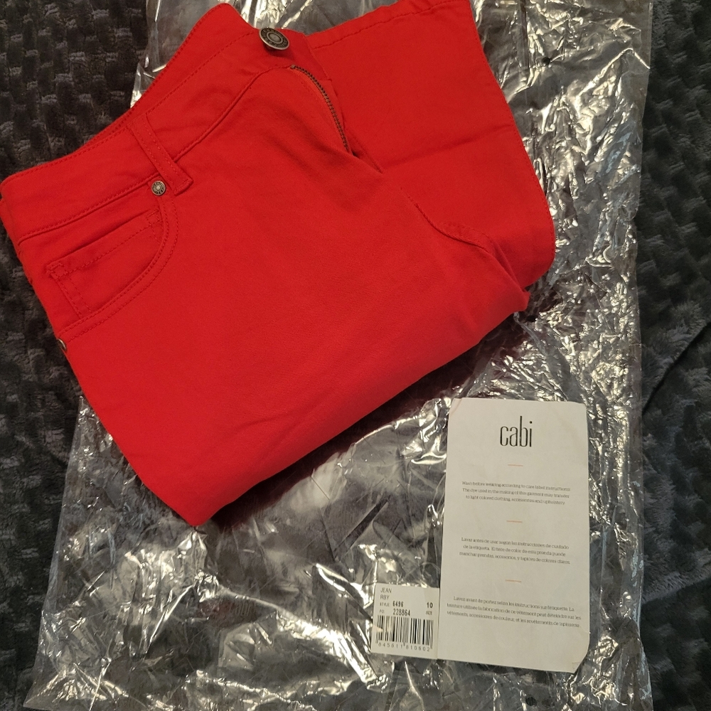 NEW Cabi Red Kick Flare Cropped Jeans